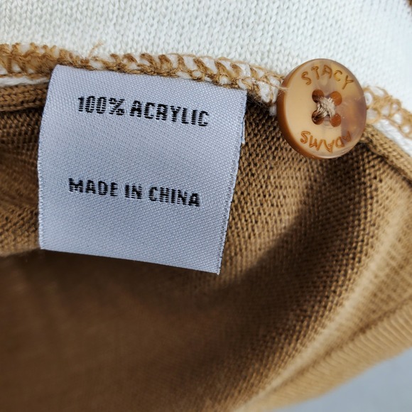 Stacy Adams 3XL Brown Tan Striped Button Front Knit Polo Sweater Short Sleeve - Picture 4 of 8